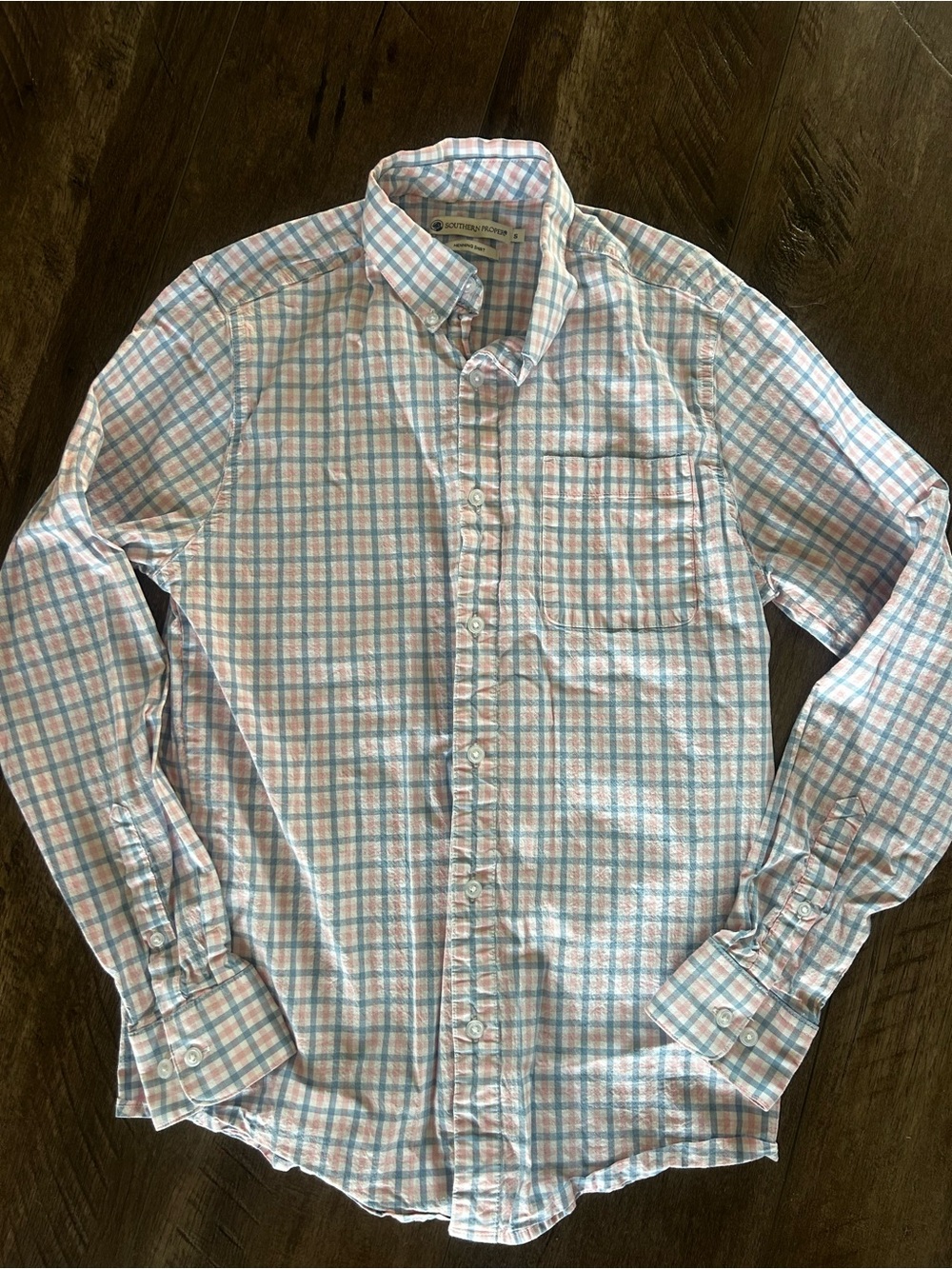 Southern Proper Men's Button-Down Shirt in Light Blue and Pink Plaid